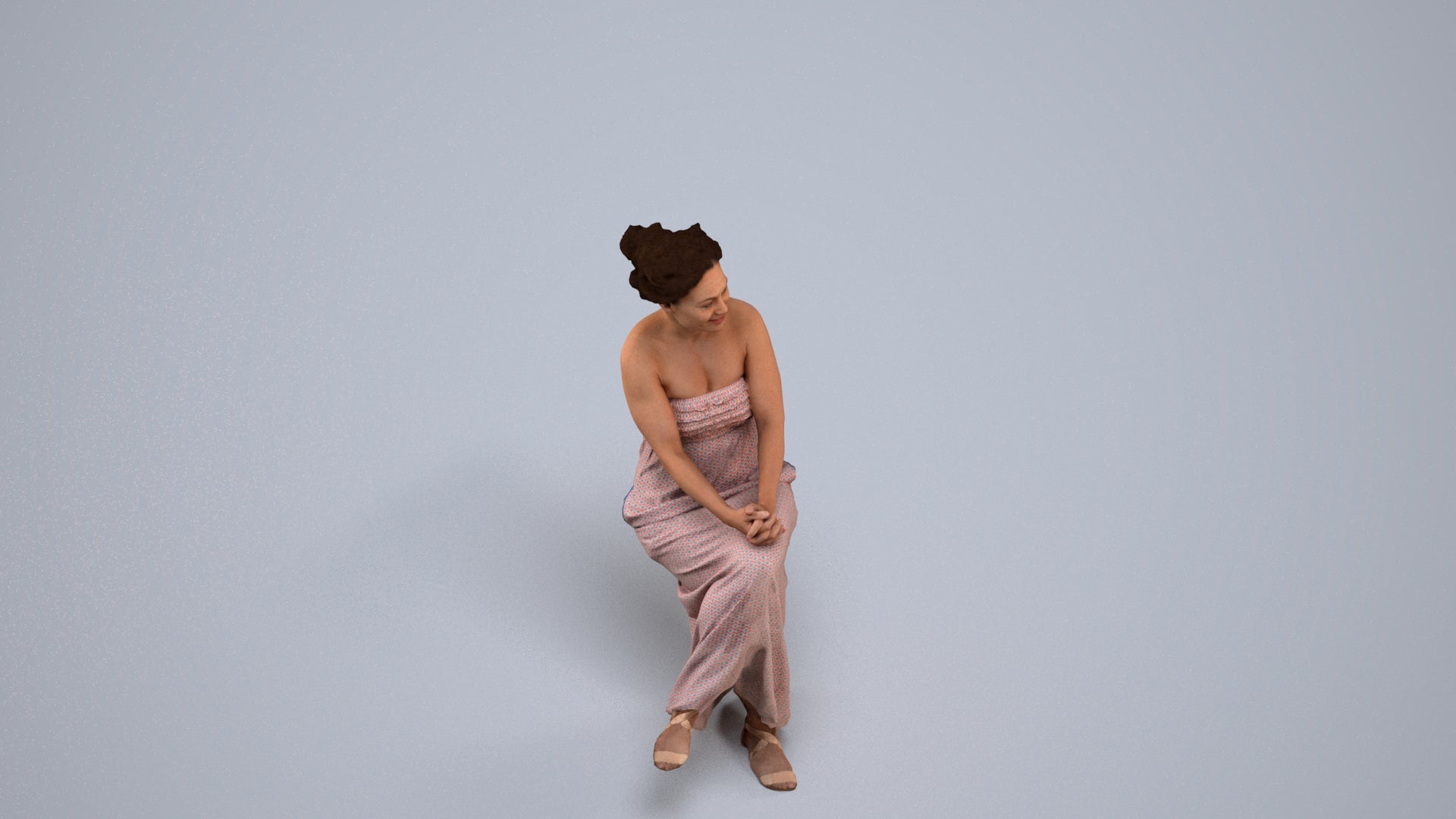 photogrammetry 3D woman casual sitting, realistic human model archviz FBX, back view render