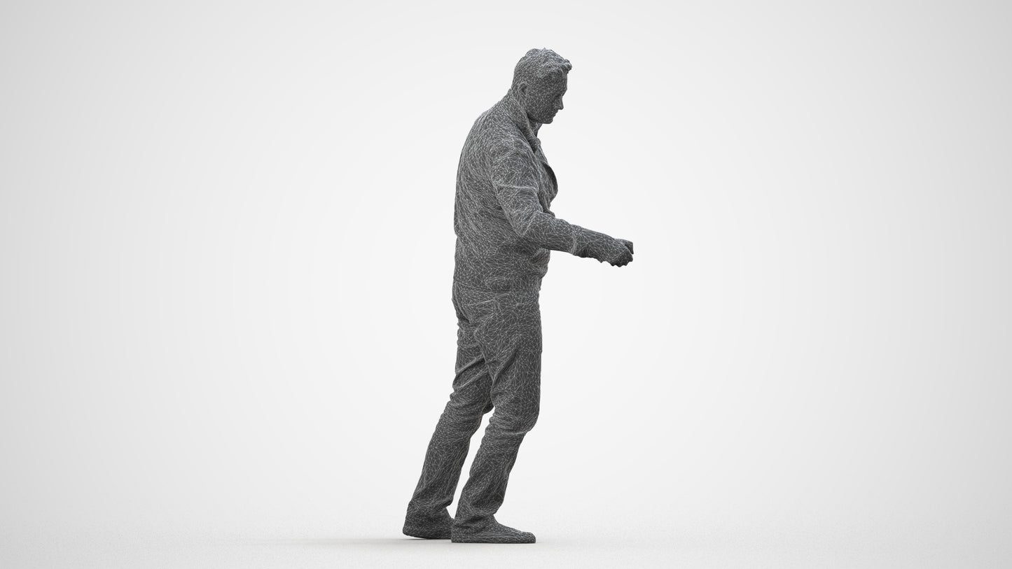 realistic 3D human man casual door, archviz people FBX OBJ for Blender, wireframe side view