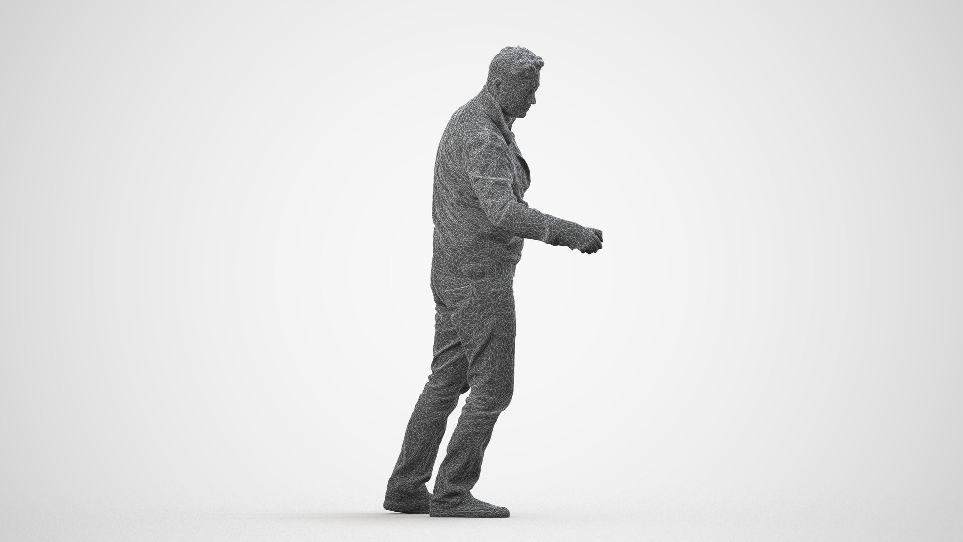 realistic 3D human man casual door, archviz people FBX OBJ for Blender, wireframe side view