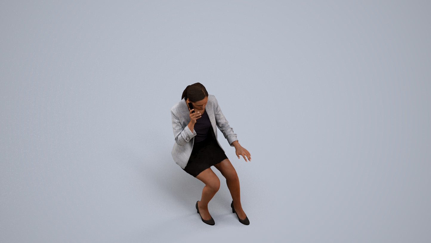 realistic 3D human woman business, archviz people FBX OBJ for Blender, back view render