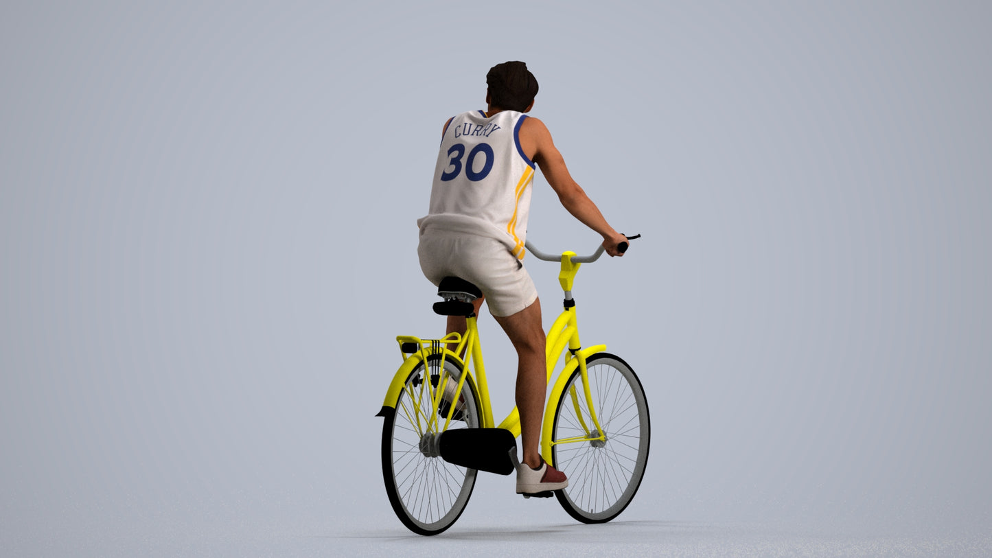 3D scanned man cycling, photorealistic archviz people for Enscape and SketchUp, front view render