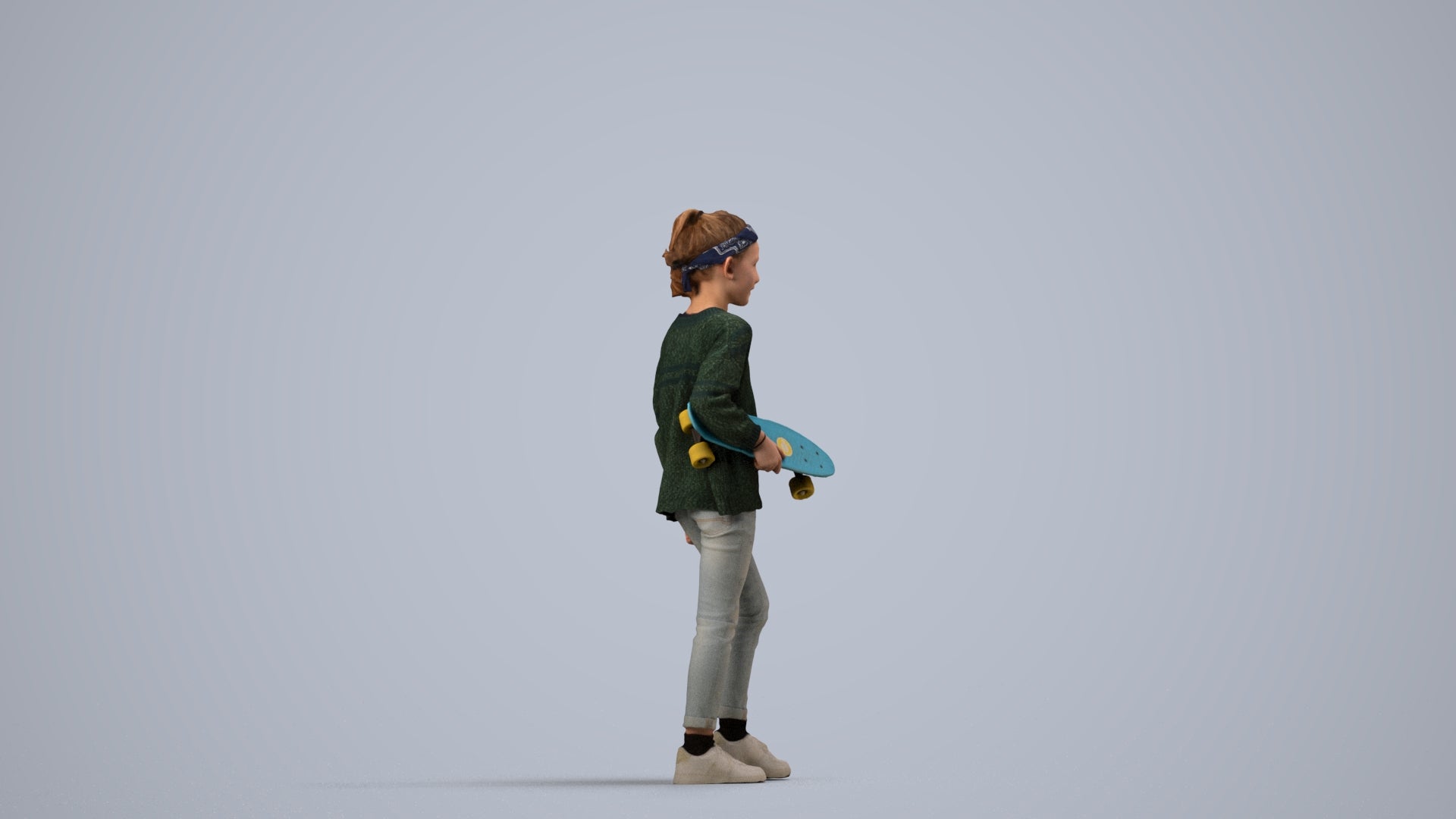 realistic 3D girl casual kids, scanned archviz people for Blender and 3ds Max, side view render