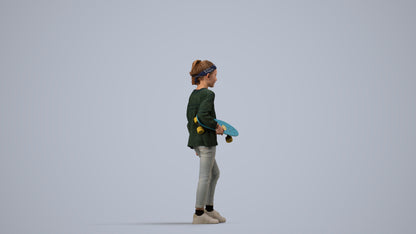 realistic 3D girl casual kids, scanned archviz people for Blender and 3ds Max, side view render