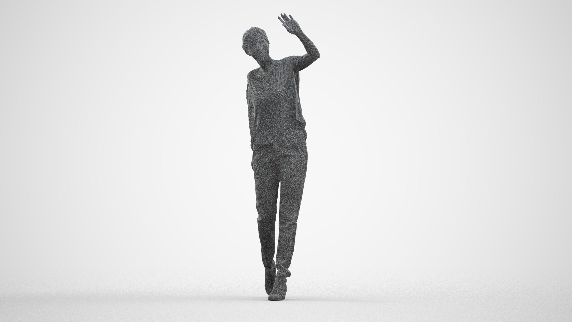 3D scanned woman standing casual, photorealistic archviz people for Enscape and SketchUp, three-quarter front view render