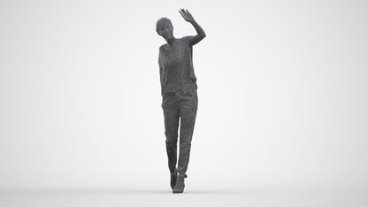 3D scanned woman standing casual, photorealistic archviz people for Enscape and SketchUp, three-quarter front view render