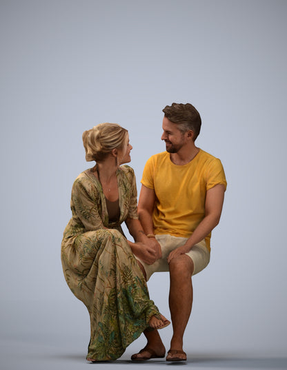scanned 3D senior woman casual couple, photogrammetry people for Enscape and V-Ray