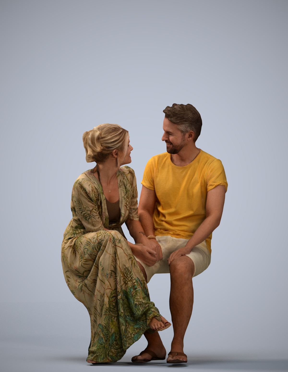 scanned 3D senior woman casual couple, photogrammetry people for Enscape and V-Ray