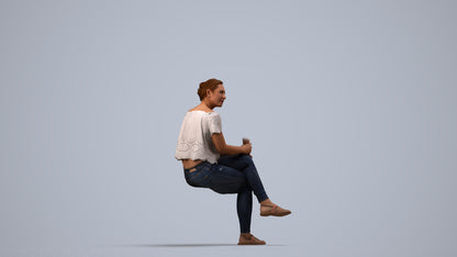 3D people model woman casual sitting, scanned human for 3ds Max rendering, side view render