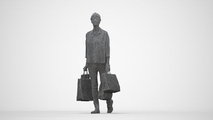 3D scanned woman shopping casual, photorealistic archviz people for Enscape and SketchUp, wireframe back view