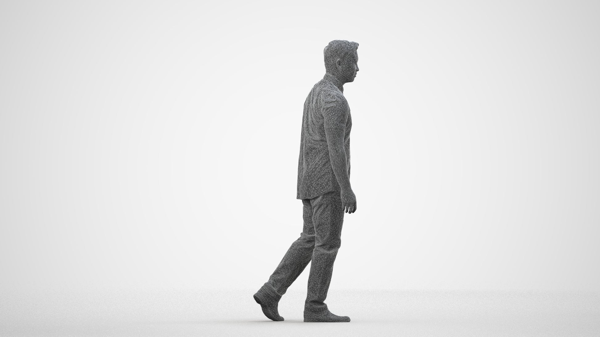 scanned 3D man casual walking, photogrammetry people for Enscape and V-Ray, wireframe side view