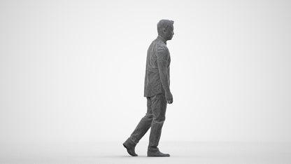 scanned 3D man casual walking, photogrammetry people for Enscape and V-Ray, wireframe side view