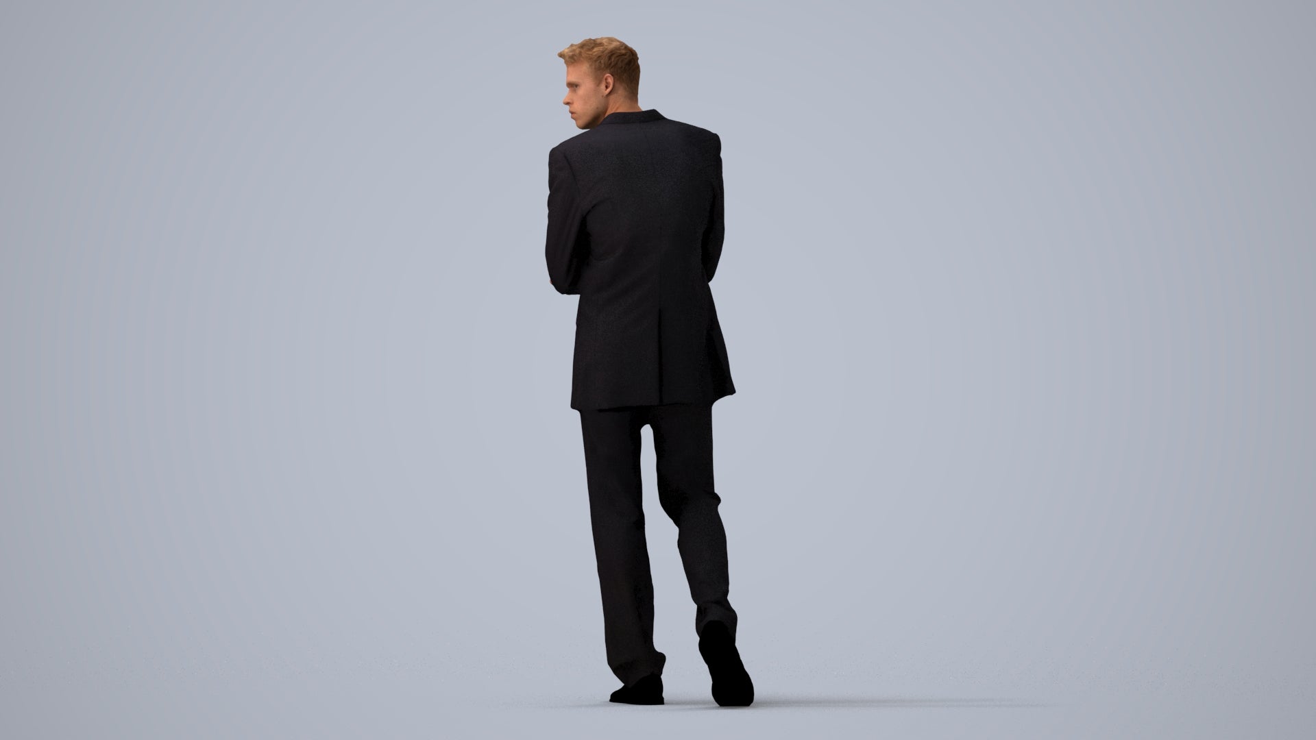 3D human model man business, photogrammetry scanned person for archviz, three-quarter view render