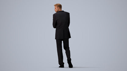 3D human model man business, photogrammetry scanned person for archviz, three-quarter view render