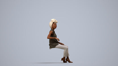 3D people model woman casual sitting, scanned human for 3ds Max rendering, side view render