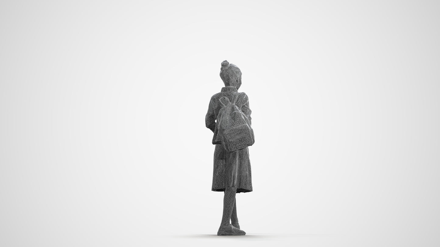 scanned 3D girl kids, photogrammetry people for Enscape and V-Ray, wireframe front view