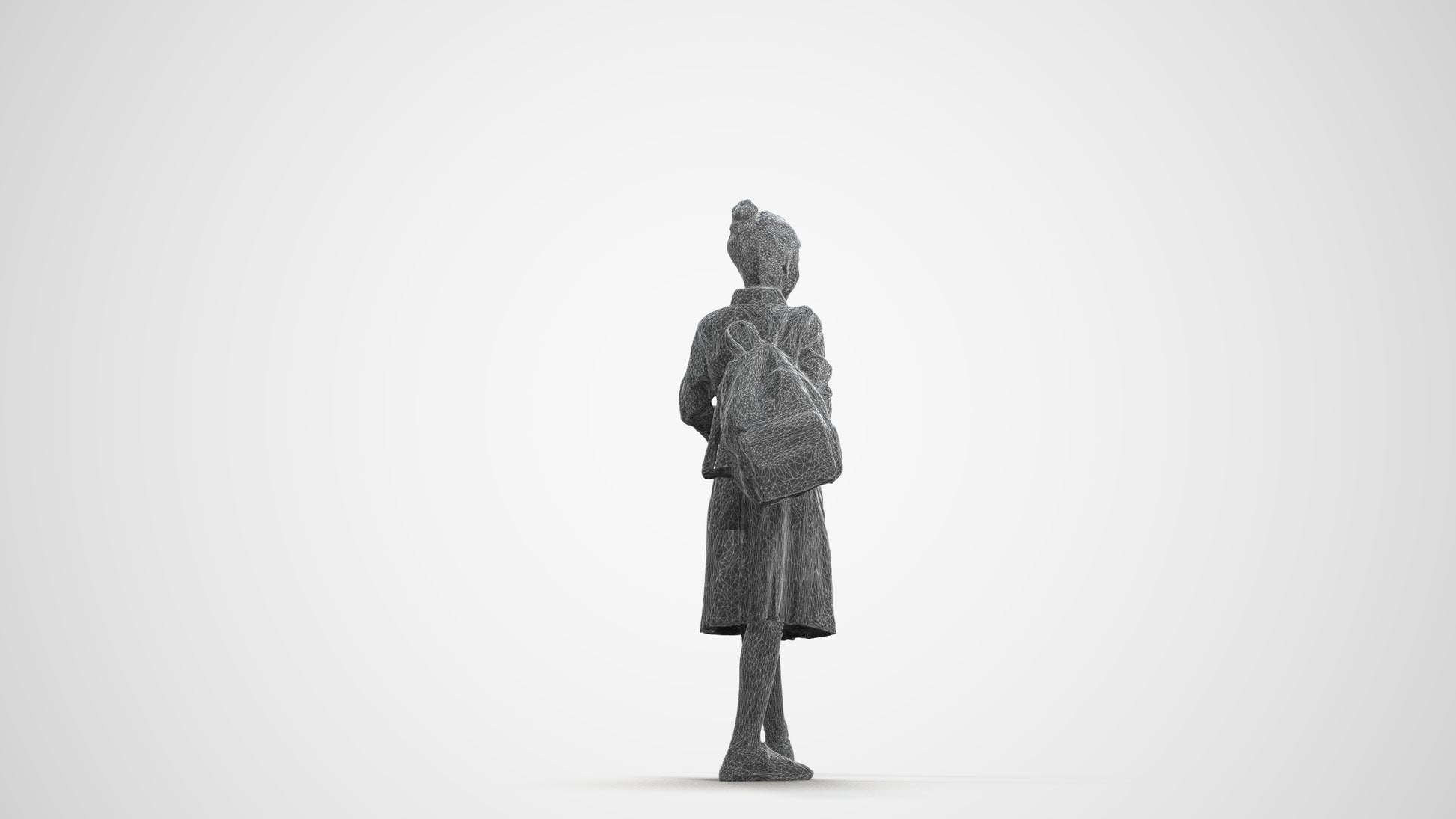 scanned 3D girl kids, photogrammetry people for Enscape and V-Ray, wireframe front view