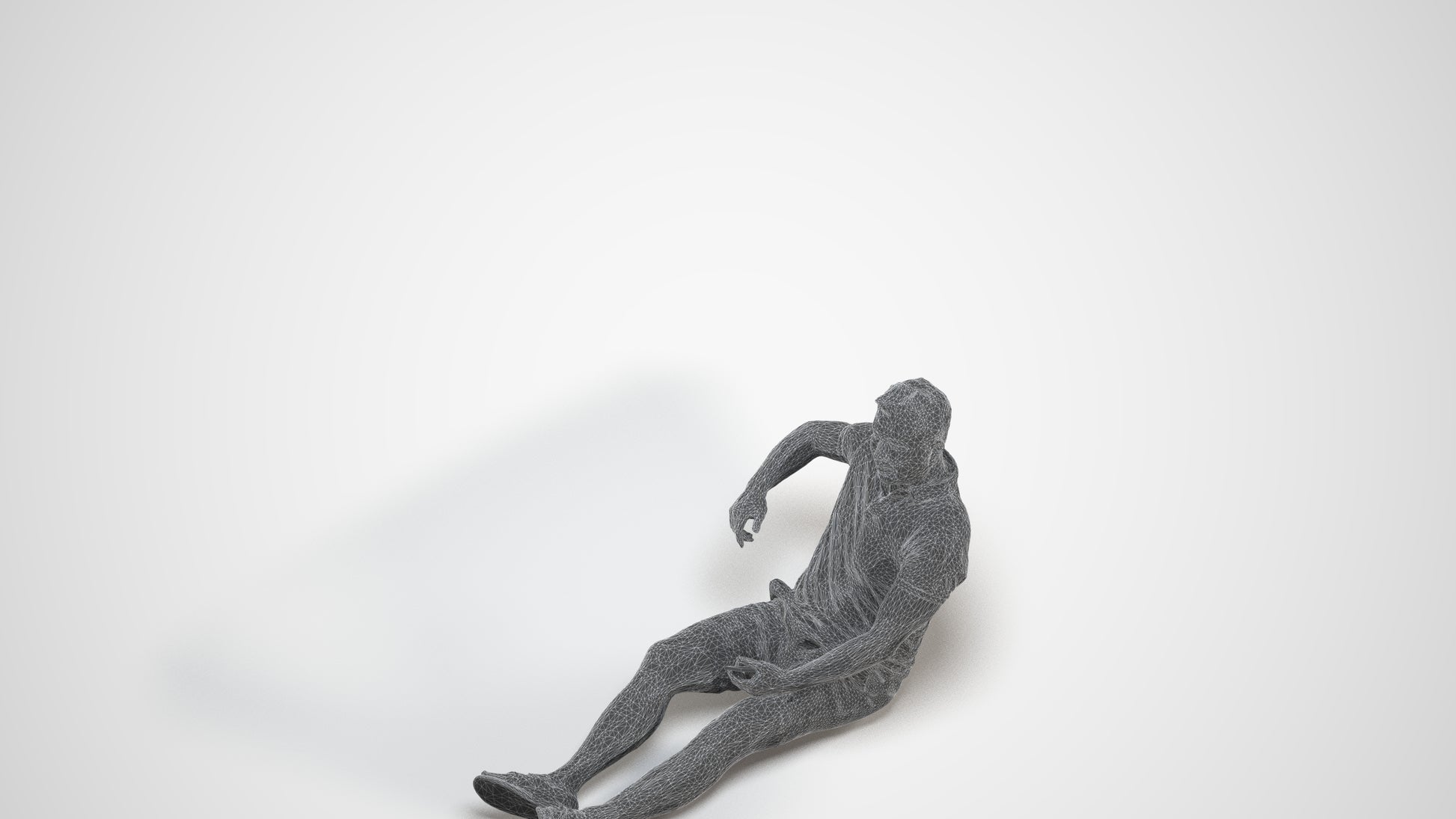 3D scanned man sitting casual, photorealistic archviz people for Enscape and SketchUp, wireframe three-quarter view