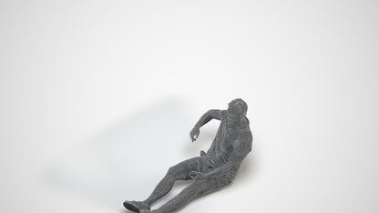 3D scanned man sitting casual, photorealistic archviz people for Enscape and SketchUp, wireframe three-quarter view