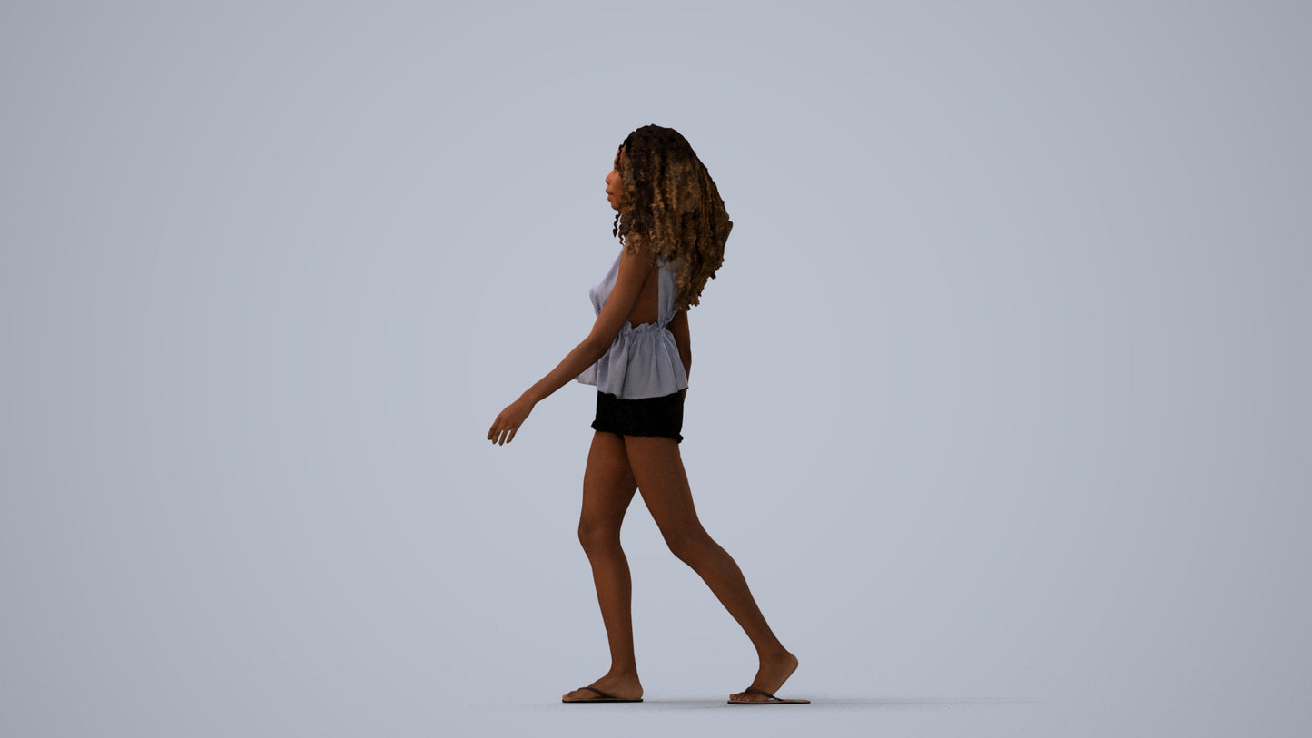 realistic 3D people woman casual walking, render-ready for V-Ray and Corona, FBX OBJ, three-quarter view render