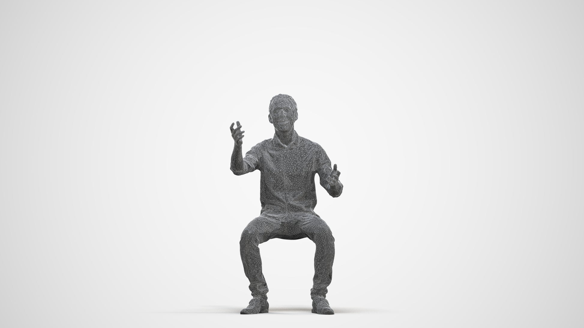 realistic 3D man casual sitting, scanned archviz people for Blender and 3ds Max, three-quarter front view render
