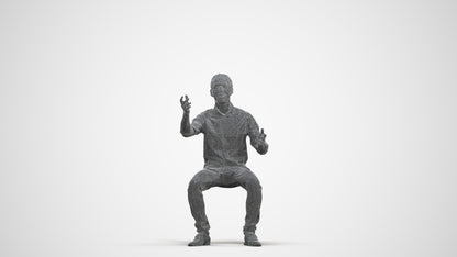 realistic 3D man casual sitting, scanned archviz people for Blender and 3ds Max, three-quarter front view render