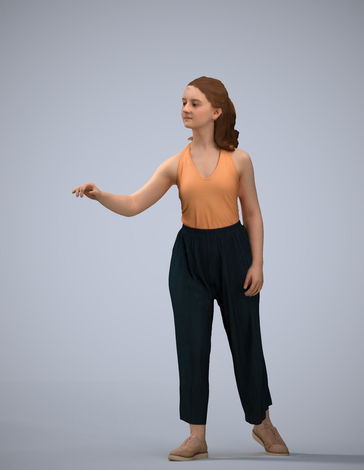 3D human model girl casual door, photogrammetry scanned person for archviz