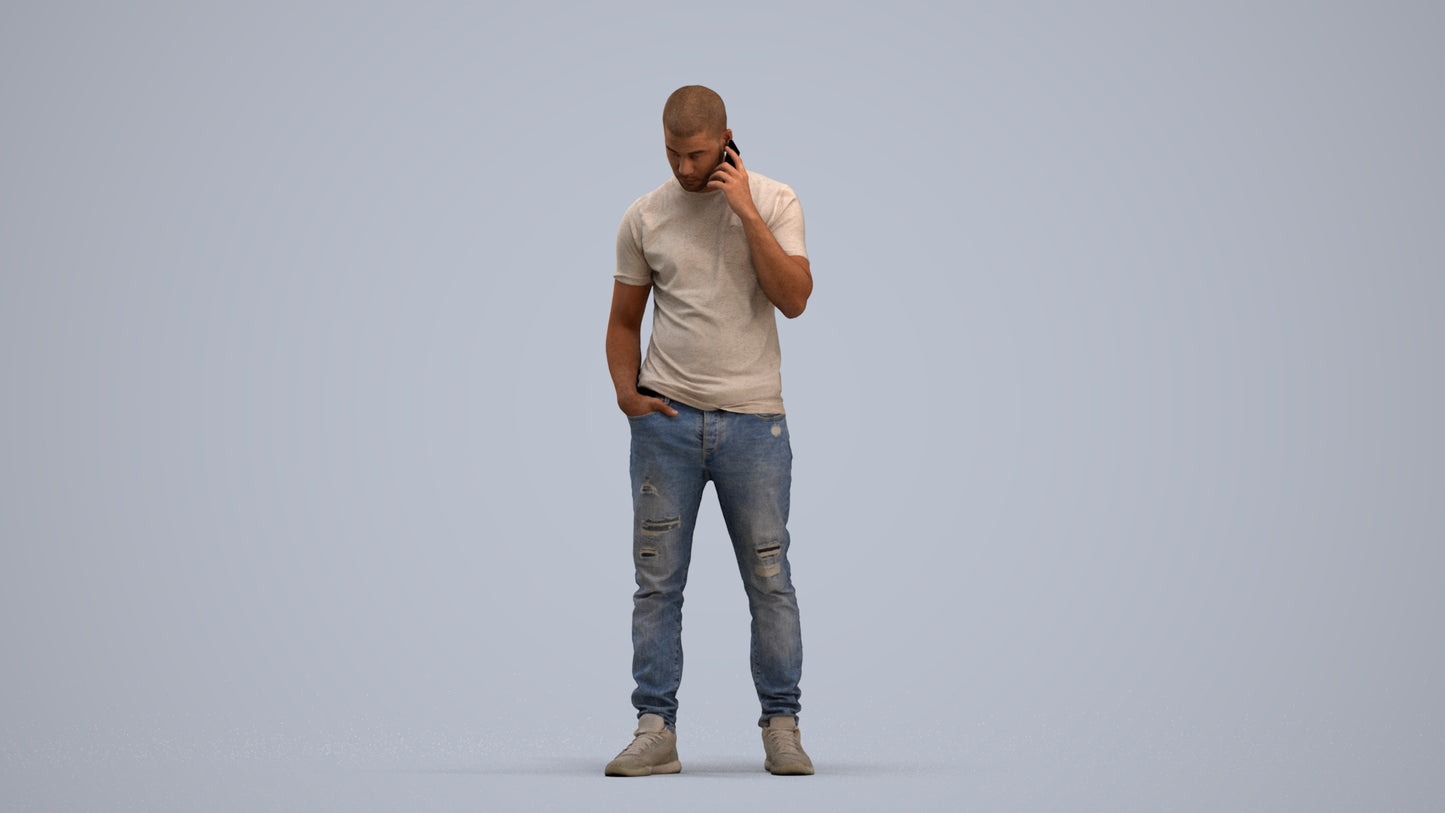 realistic 3D people man casual standing, render-ready for V-Ray and Corona, FBX OBJ, standing pose render