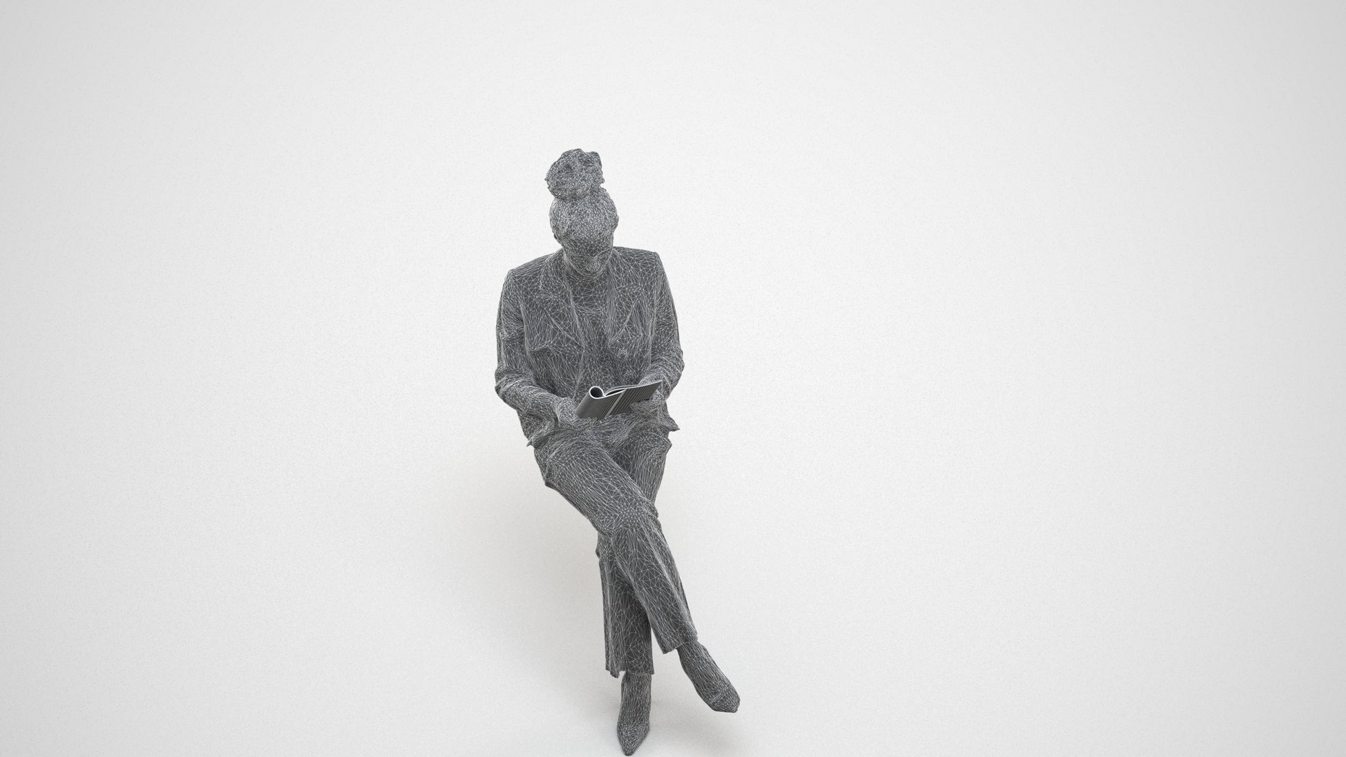 3D scanned woman business, photorealistic archviz people for Enscape and SketchUp, wireframe three-quarter view