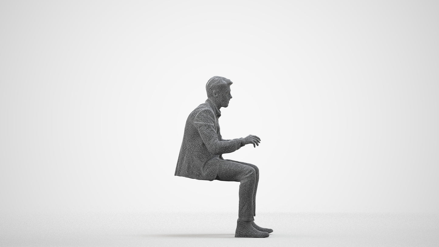 scanned 3D man business, photogrammetry people for Enscape and V-Ray, wireframe side view