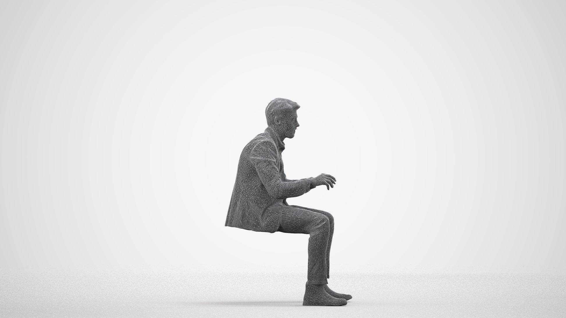 scanned 3D man business, photogrammetry people for Enscape and V-Ray, wireframe side view