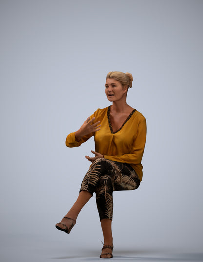 3D human model woman casual sitting, photogrammetry scanned person for archviz