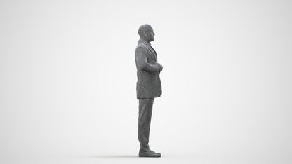 realistic 3D human man business standing, archviz people FBX OBJ for Blender, wireframe side view