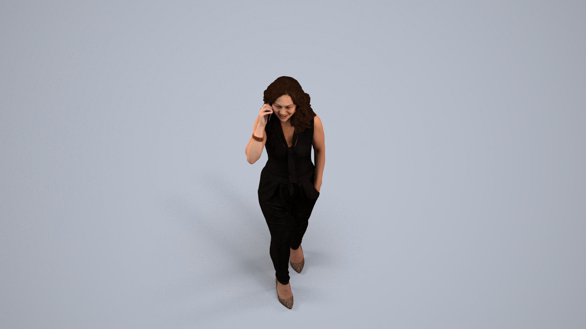 3D people model woman casual walking, scanned human for 3ds Max rendering, back view render