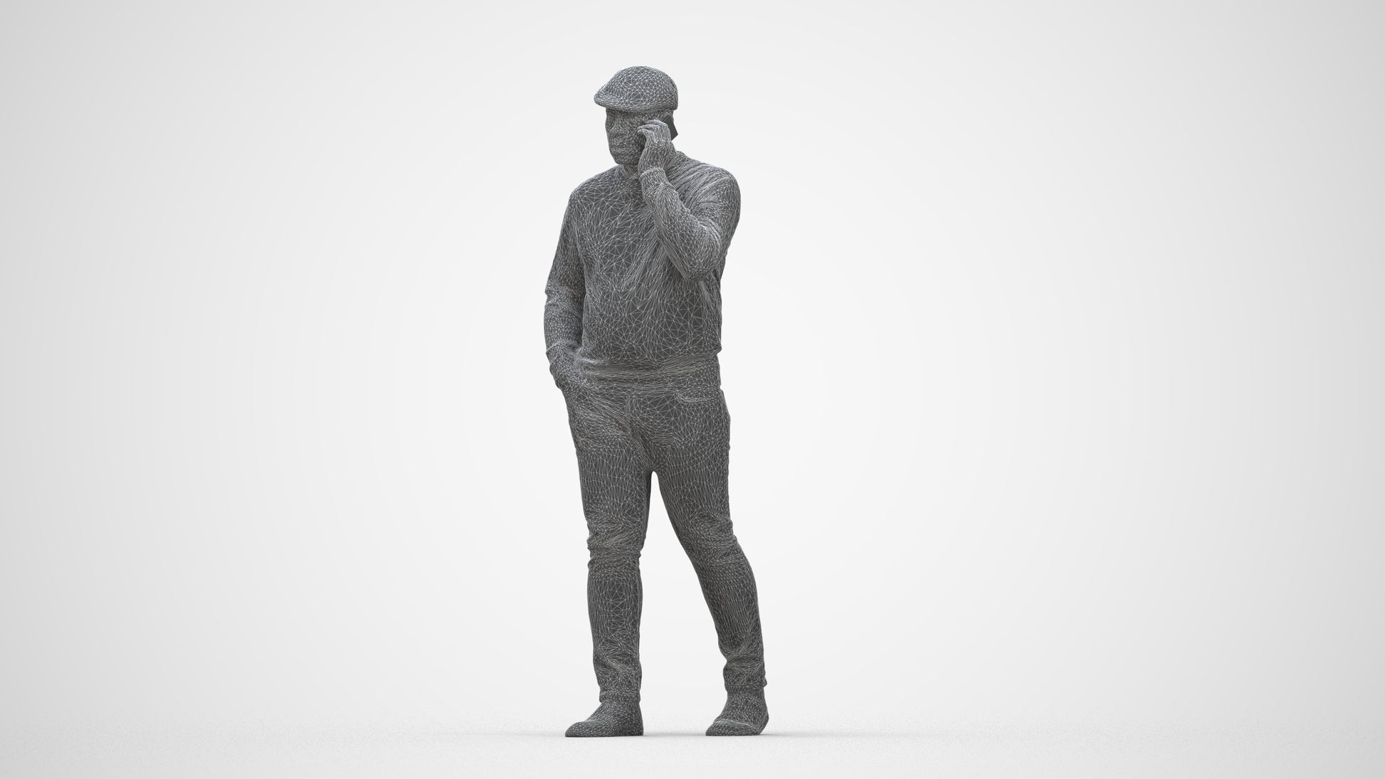 realistic 3D human man casual walking, archviz people FBX OBJ for Blender, wireframe back view