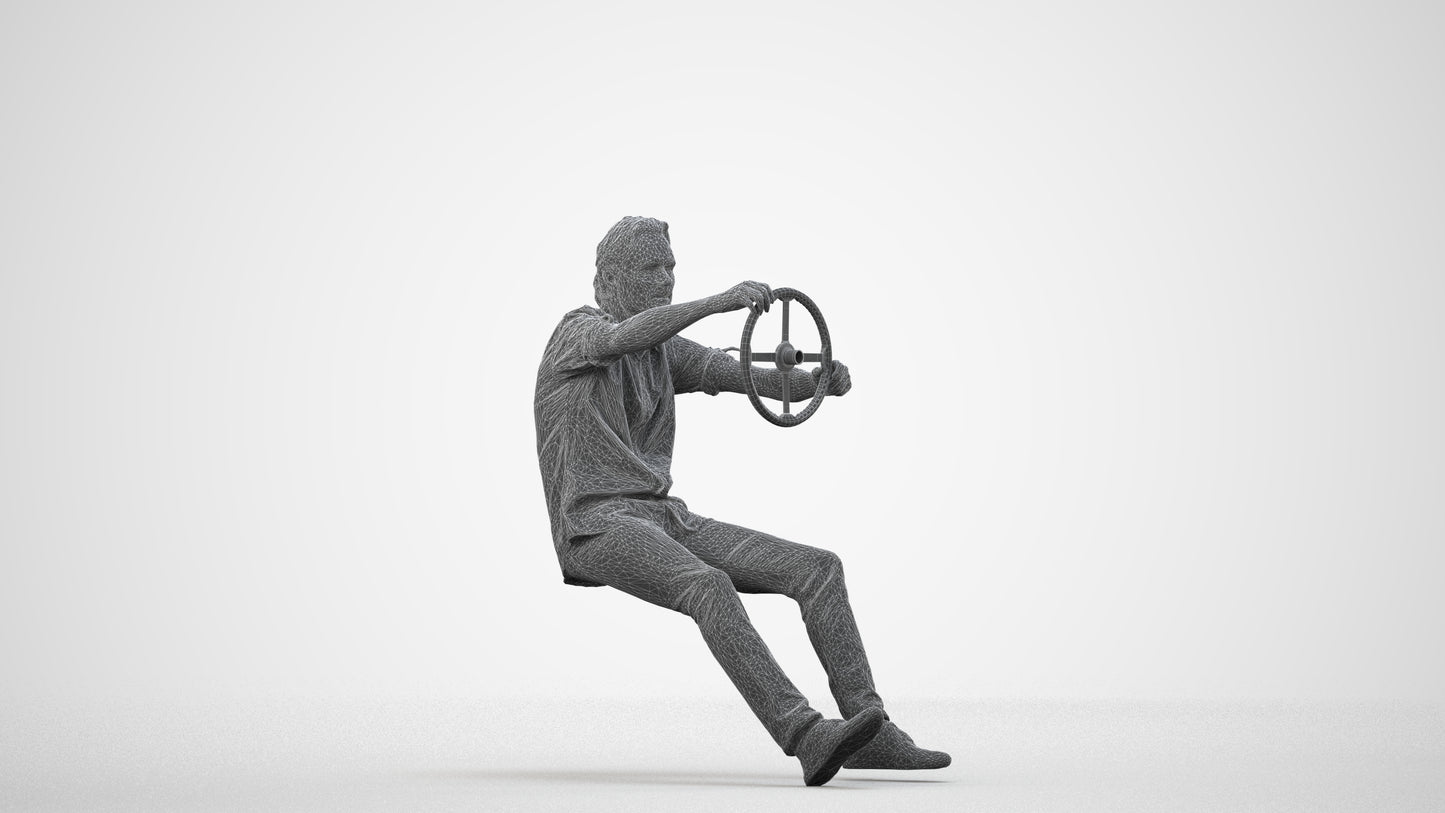 realistic 3D man casual driving, scanned archviz people for Blender and 3ds Max, wireframe side view