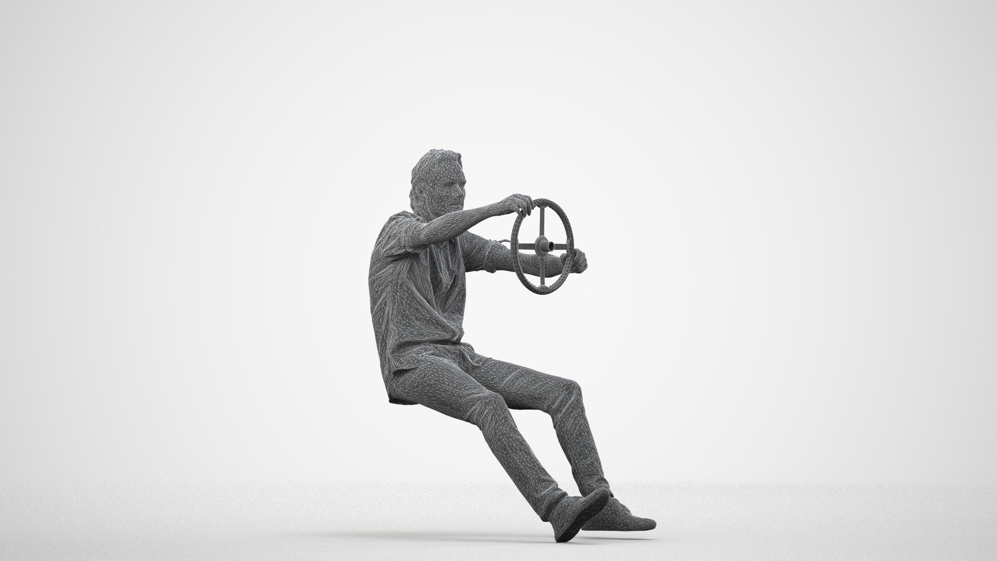 realistic 3D man casual driving, scanned archviz people for Blender and 3ds Max, wireframe side view