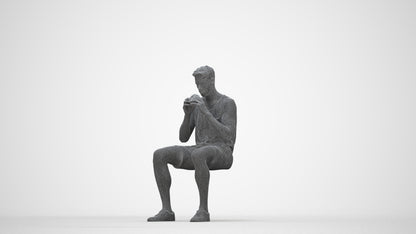 3D scanned man sitting casual, photorealistic archviz people for Enscape and SketchUp, wireframe back view