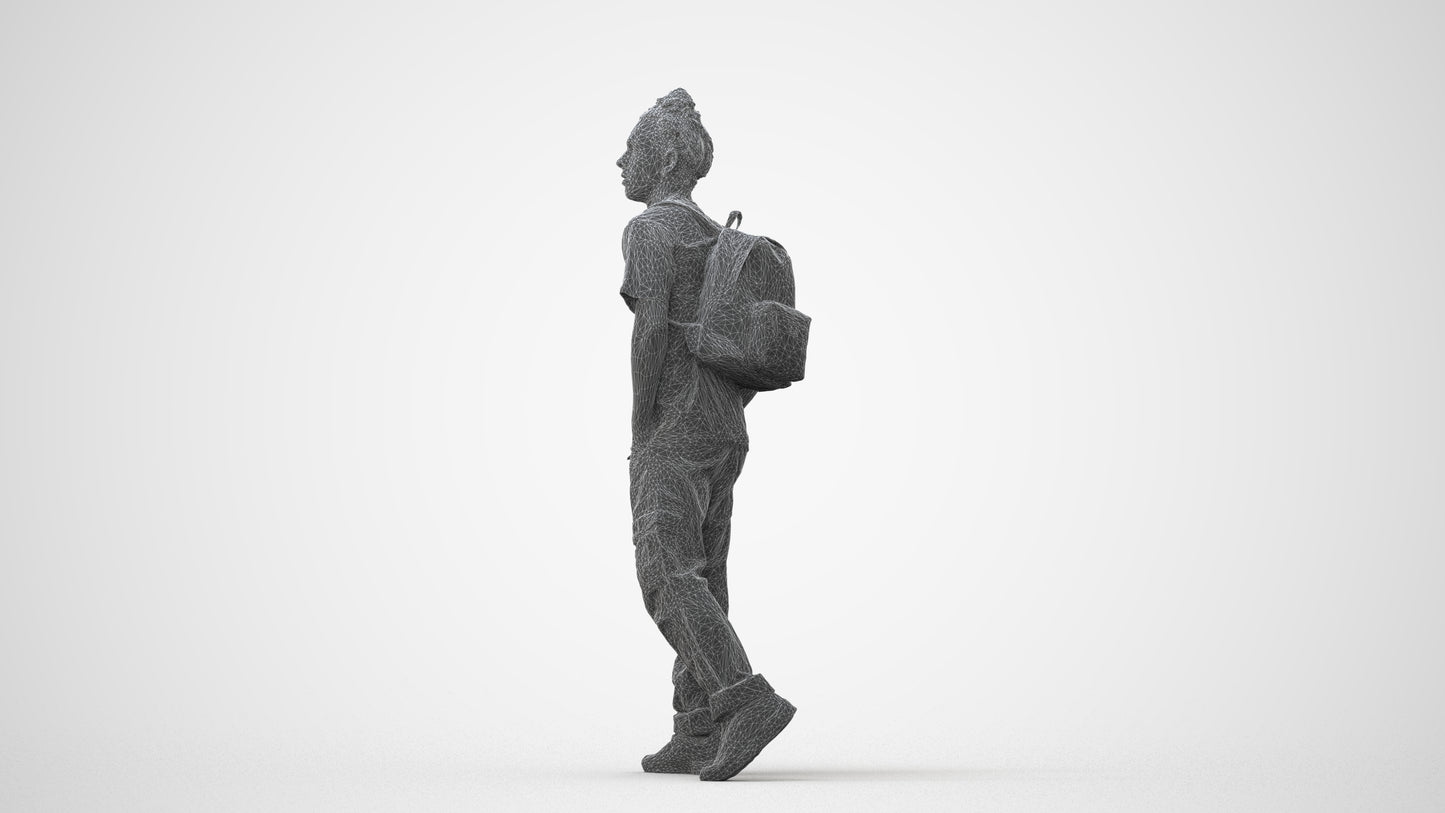 3D human model man casual walking, photogrammetry scanned person for archviz, square thumbnail