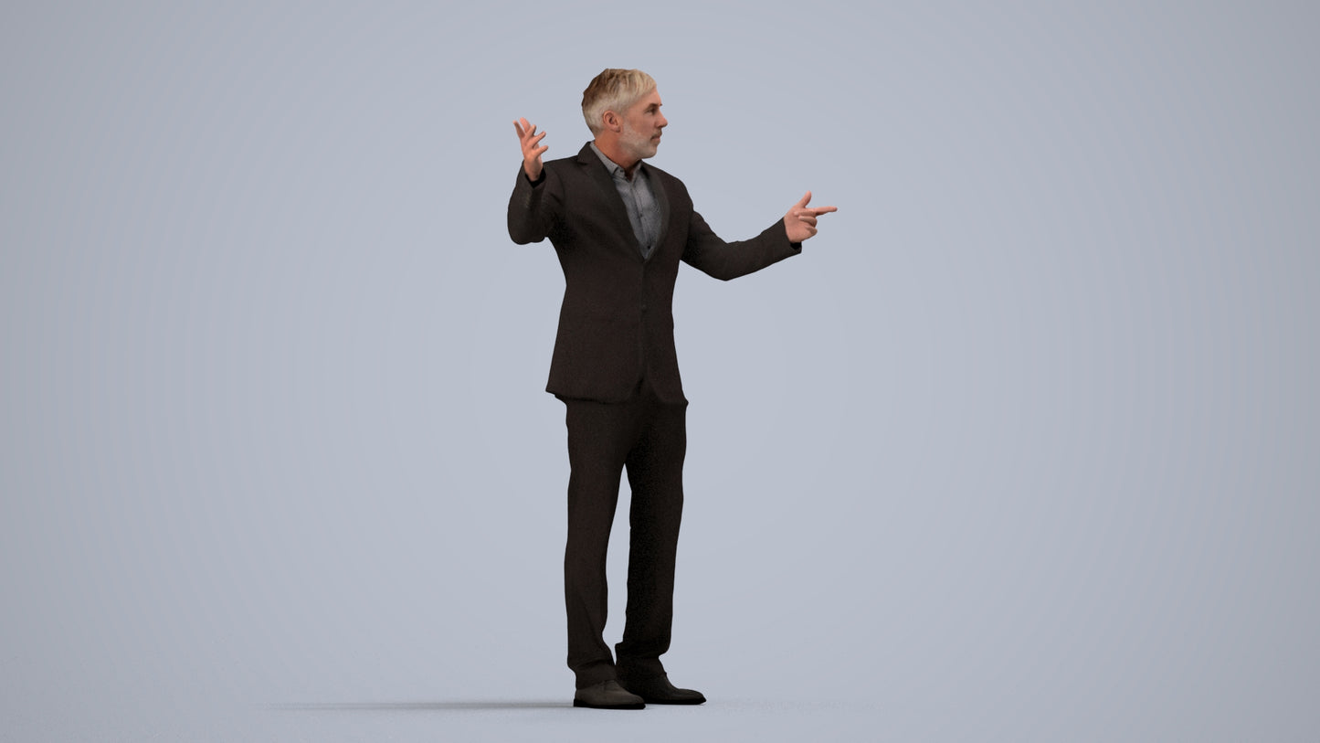 realistic 3D people man business, render-ready for V-Ray and Corona, FBX OBJ, side view render