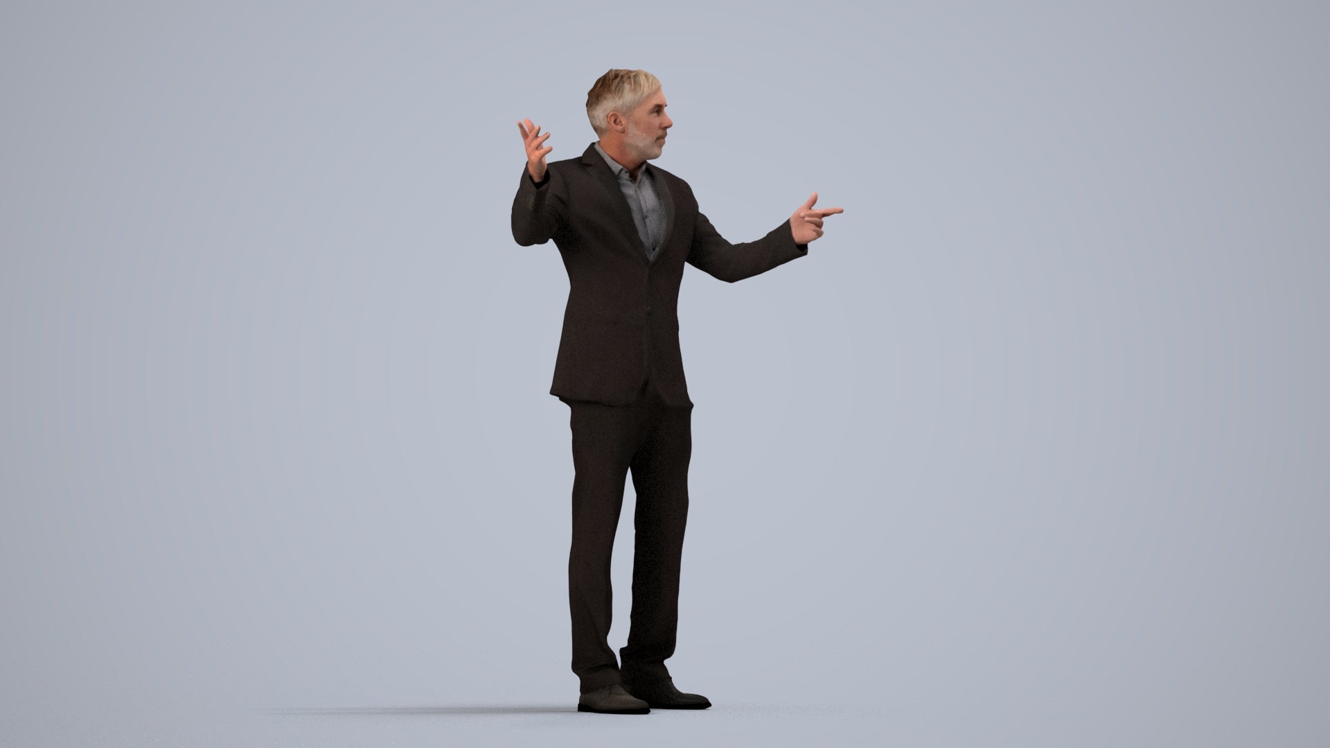 realistic 3D people man business, render-ready for V-Ray and Corona, FBX OBJ, side view render