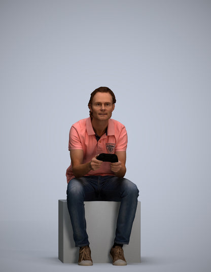 3D scanned man sitting casual, photorealistic archviz people for Enscape and SketchUp