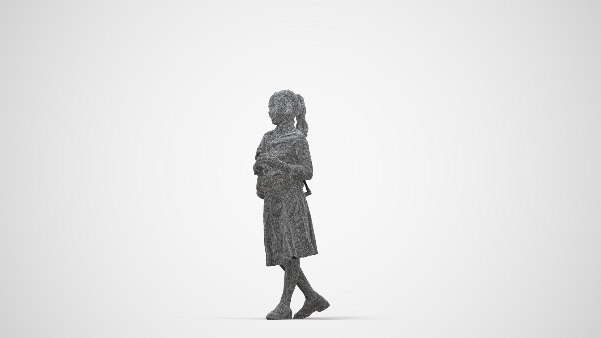 3D human model girl kids, photogrammetry scanned person for archviz, wireframe back view