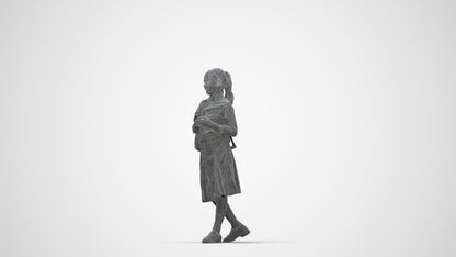 3D human model girl kids, photogrammetry scanned person for archviz, wireframe back view