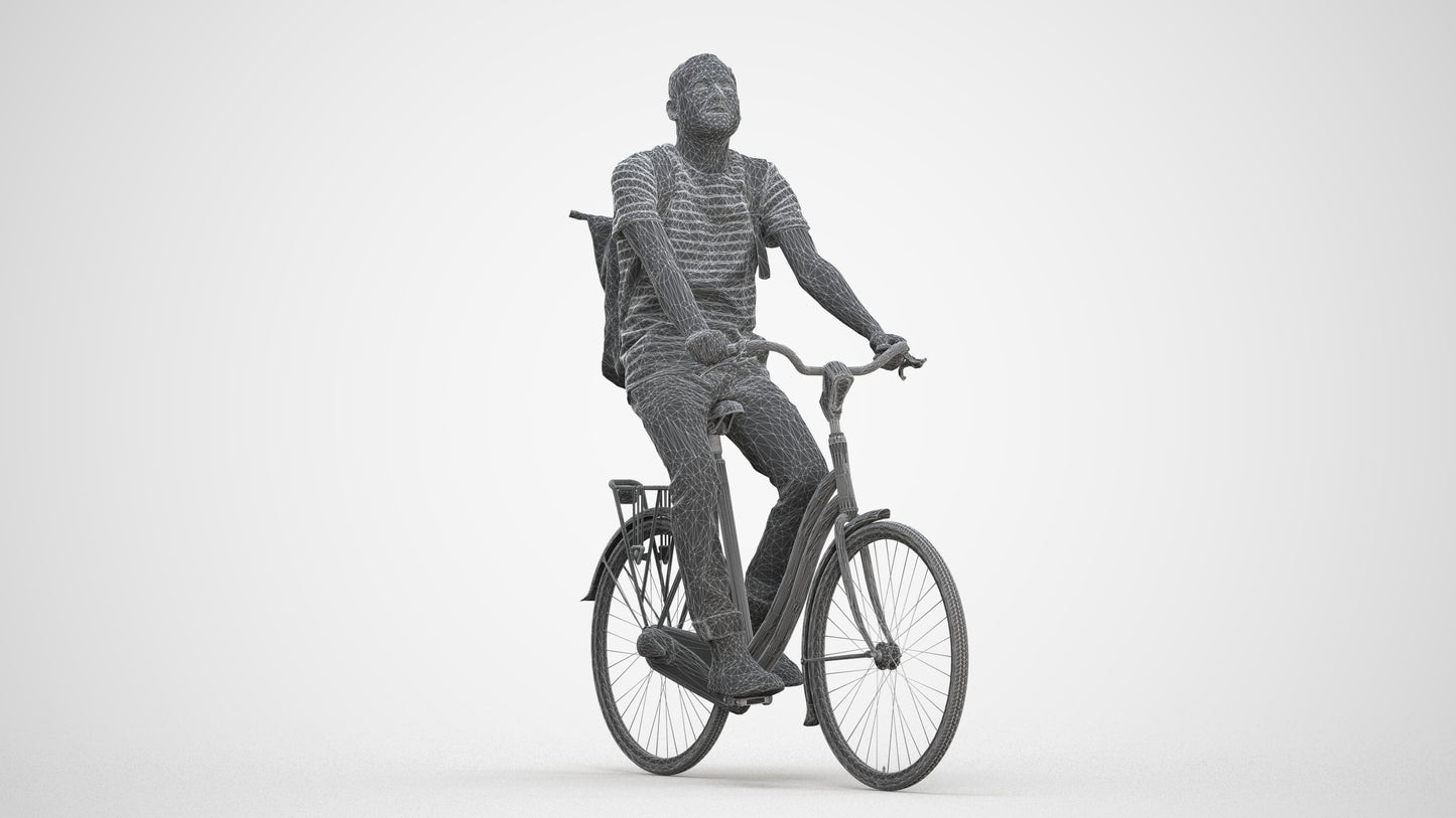 photogrammetry 3D man casual sitting, realistic human model archviz FBX, three-quarter front view render