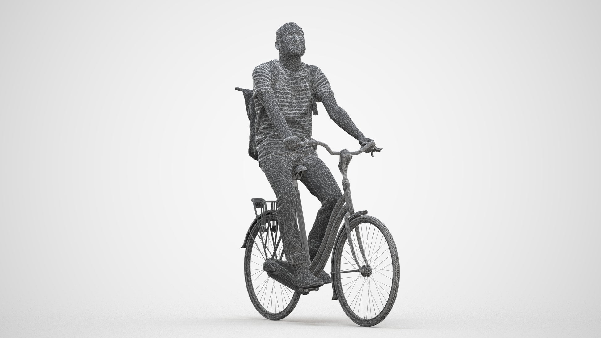 photogrammetry 3D man casual sitting, realistic human model archviz FBX, three-quarter front view render
