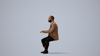 3D human model man business, photogrammetry scanned person for archviz, three-quarter view render
