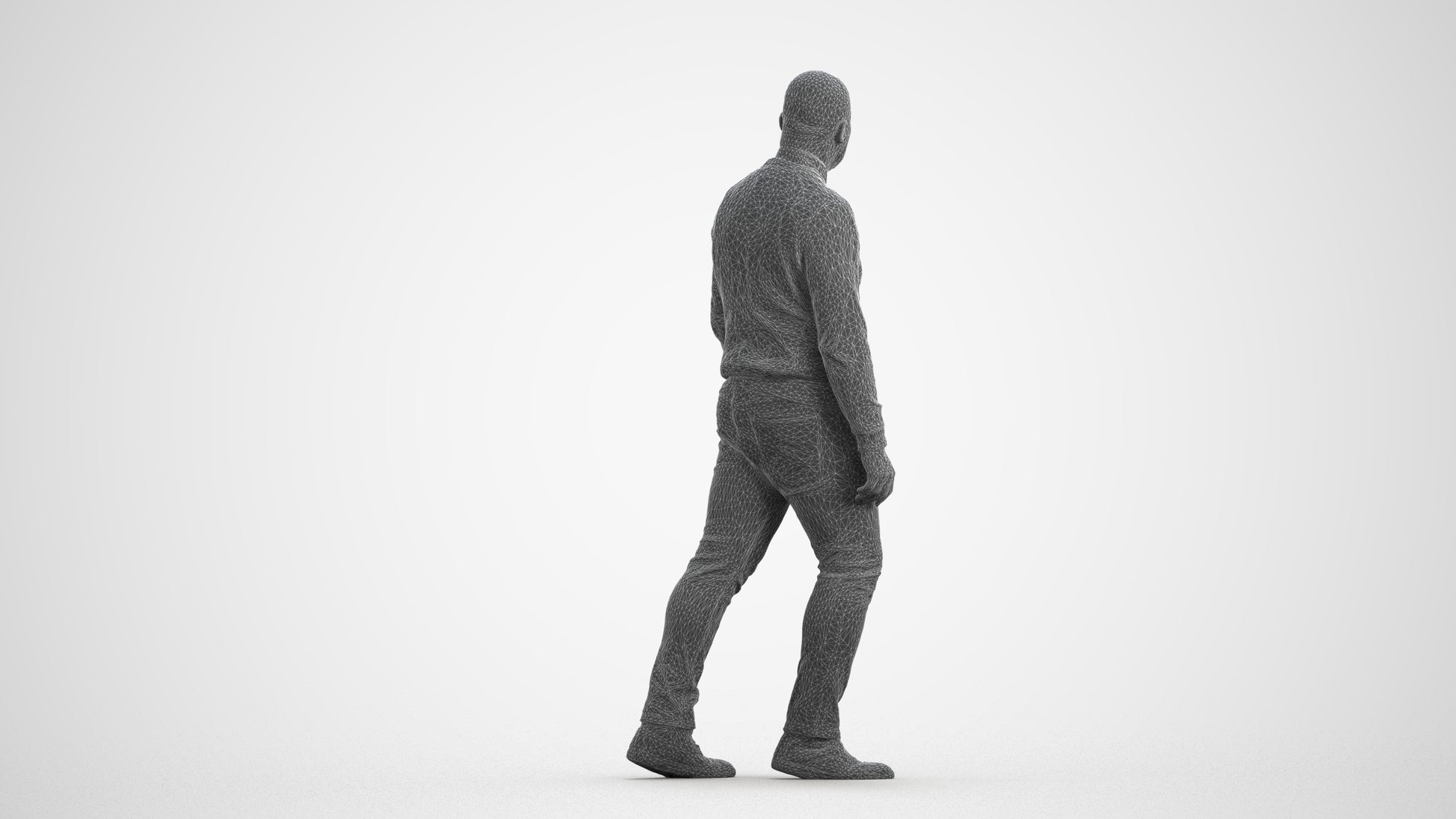 realistic 3D human man casual walking, archviz people FBX OBJ for Blender, wireframe front view