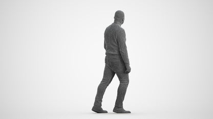 realistic 3D human man casual walking, archviz people FBX OBJ for Blender, wireframe front view