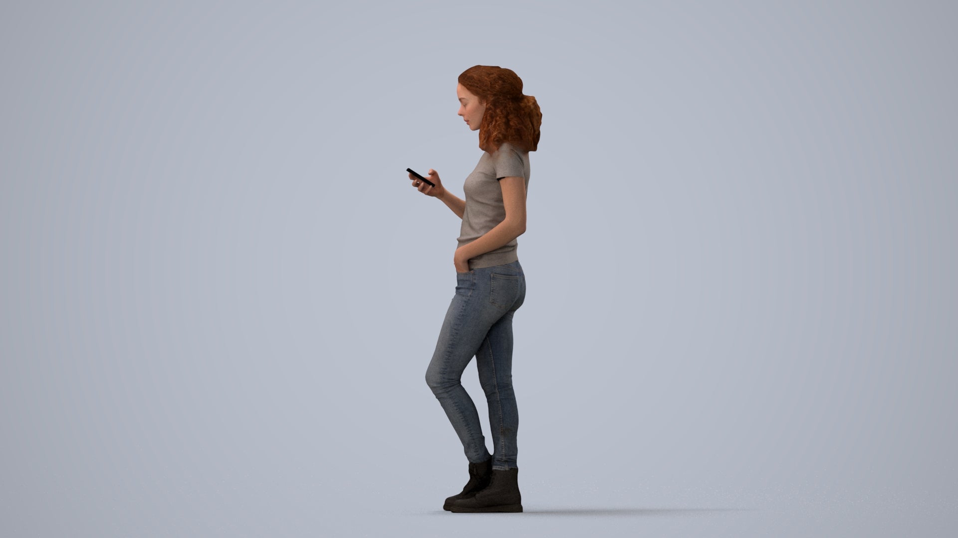 photogrammetry 3D woman casual standing, realistic human model archviz FBX, three-quarter view render