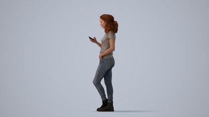 photogrammetry 3D woman casual standing, realistic human model archviz FBX, three-quarter view render